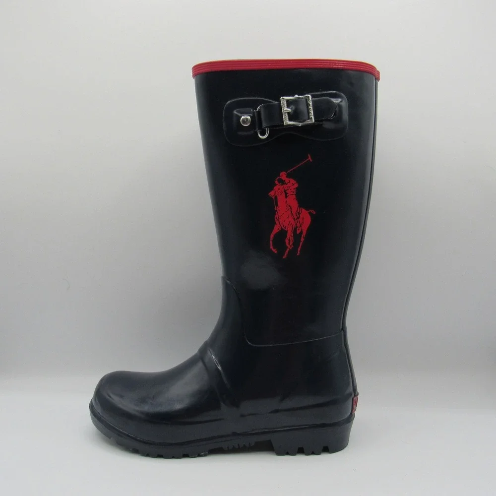 Polo Ralph Lauren Rain Boots Kids 2 Navy Blue Excellent Waterproof Big Pony Logo
